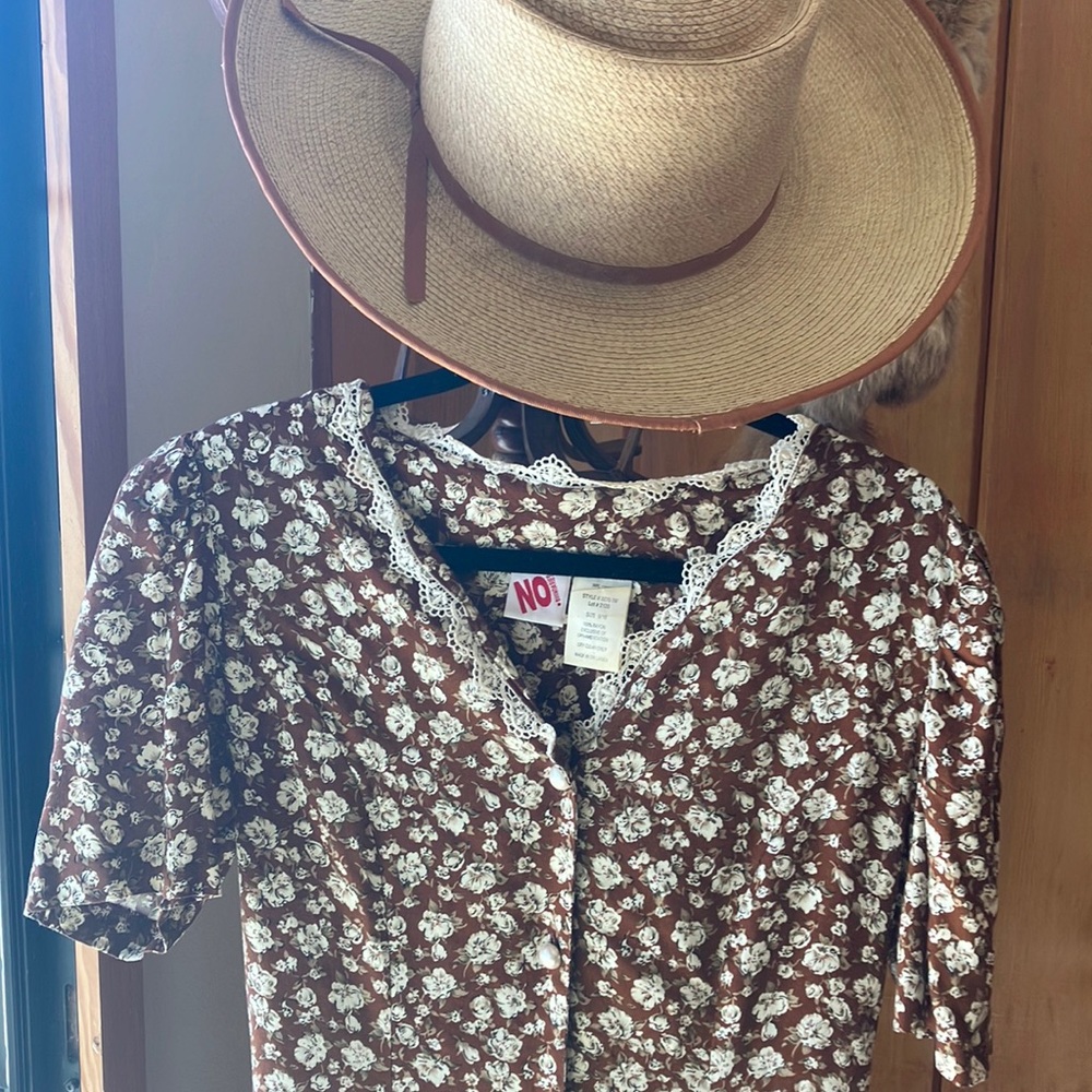 Adorable Vintage 80s Farm Praire Cottagecore Rayon Floral Dress